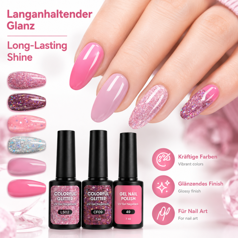 Set de 6 Vernis Gel UV Rose Glamour